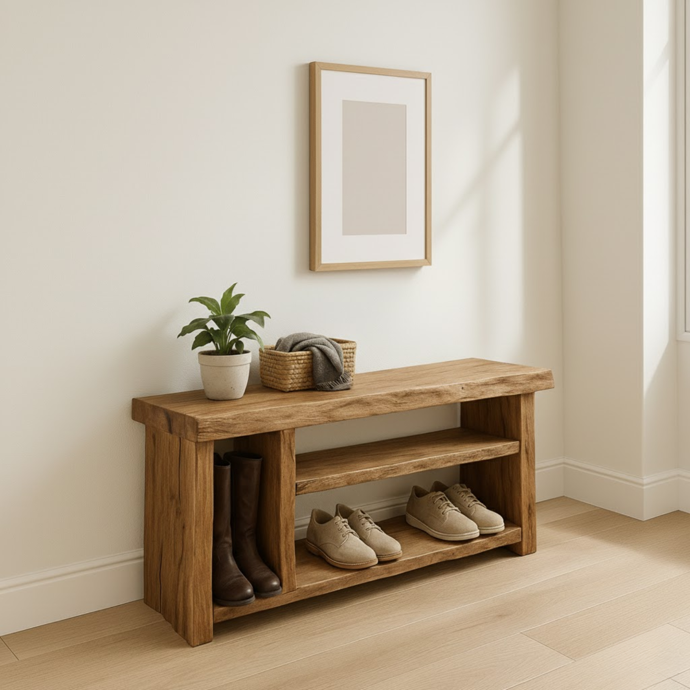 Handcrafted Solid Wood Bench – Natural Rustic Seating and Multi-Tier Storage - view 2 of 6