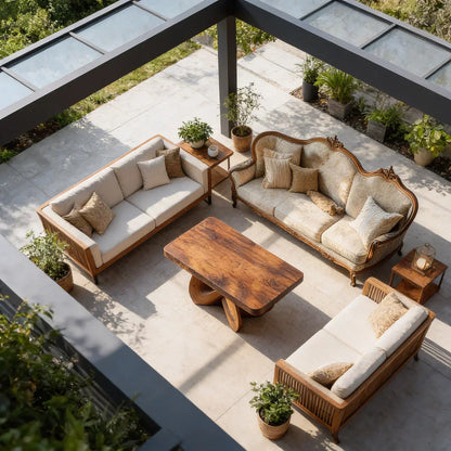 Square Natural Wood Coffee Table with Interwoven Sculptural Base - view 7 of 8