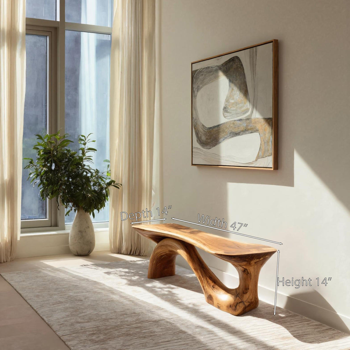 Modern Sculptural Bench With Organic Design For Living Room - view 6 of 7