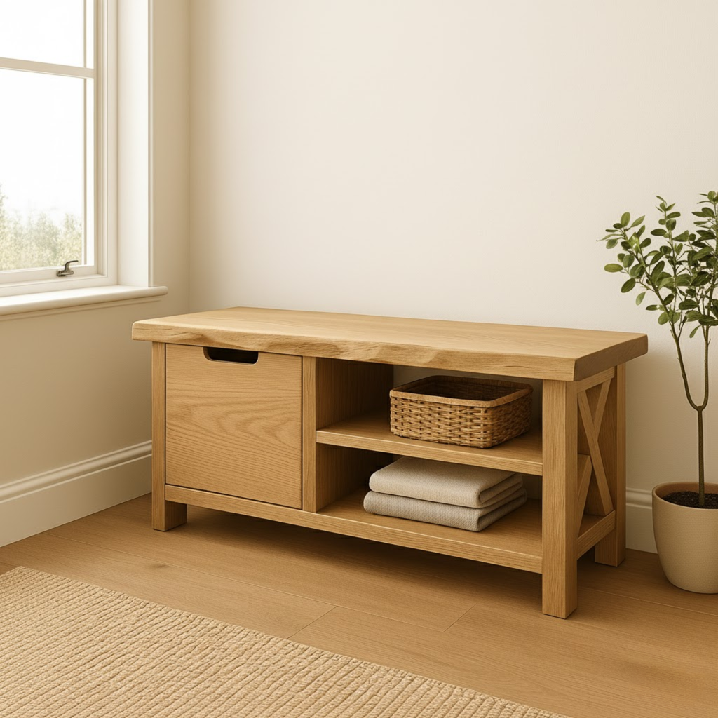 Handcrafted Solid Wood Bench – Modern Rustic Seating with X-Accent and Storage - view 2 of 6