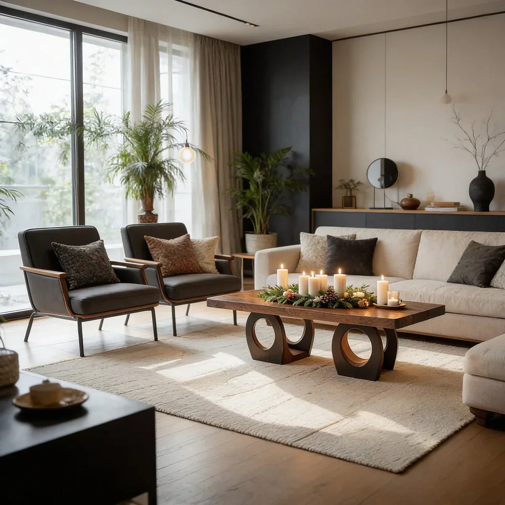 Natural Wood Coffee Table with Dual Circular Open Frame Base - view 5 of 7
