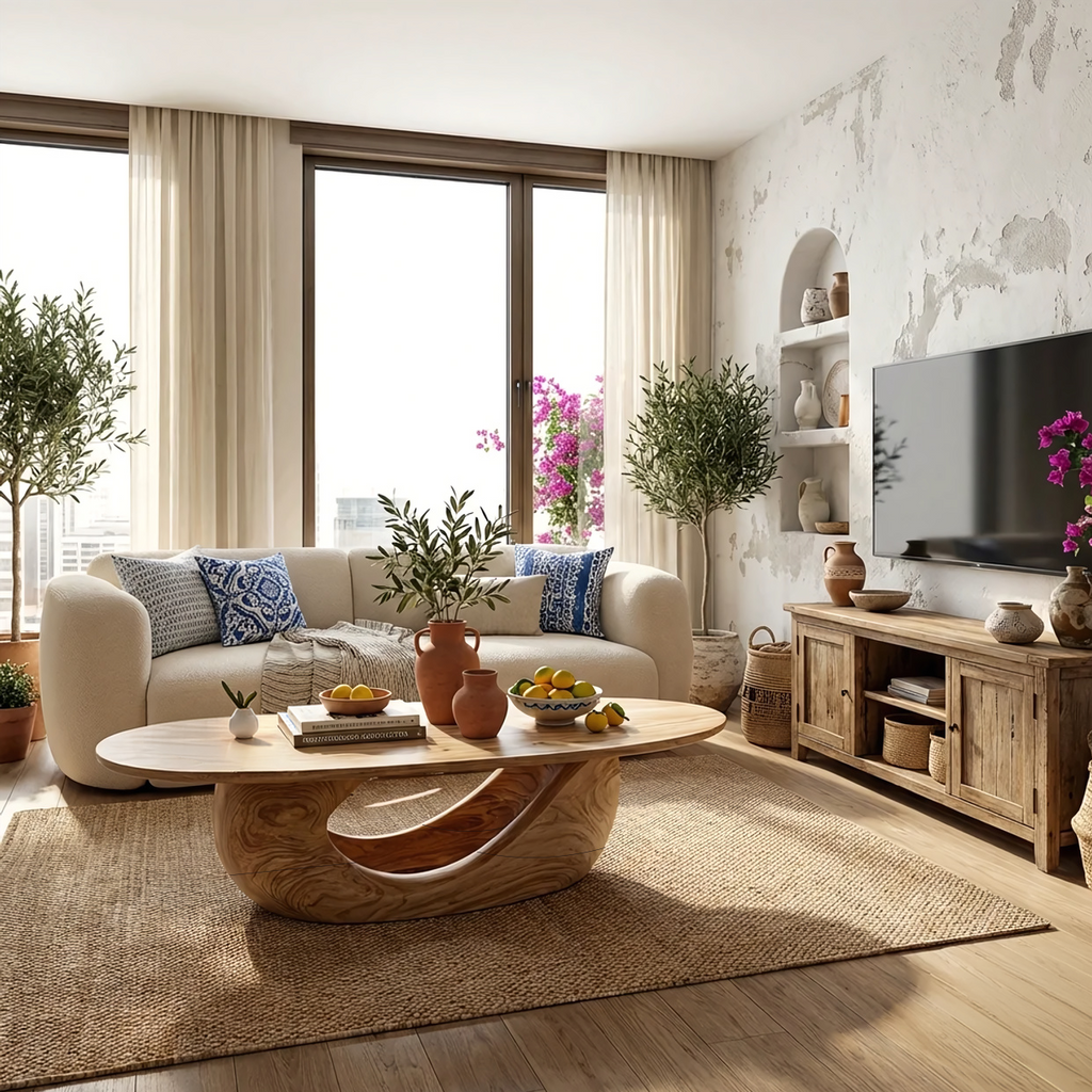 Sculptural Oval Coffee Table with Curved Base in Natural Wood - view 4 of 7