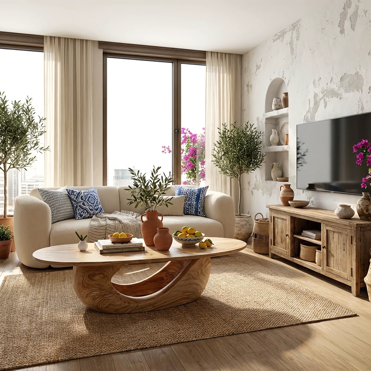 Sculptural Oval Coffee Table with Curved Base in Natural Wood - view 4 of 7