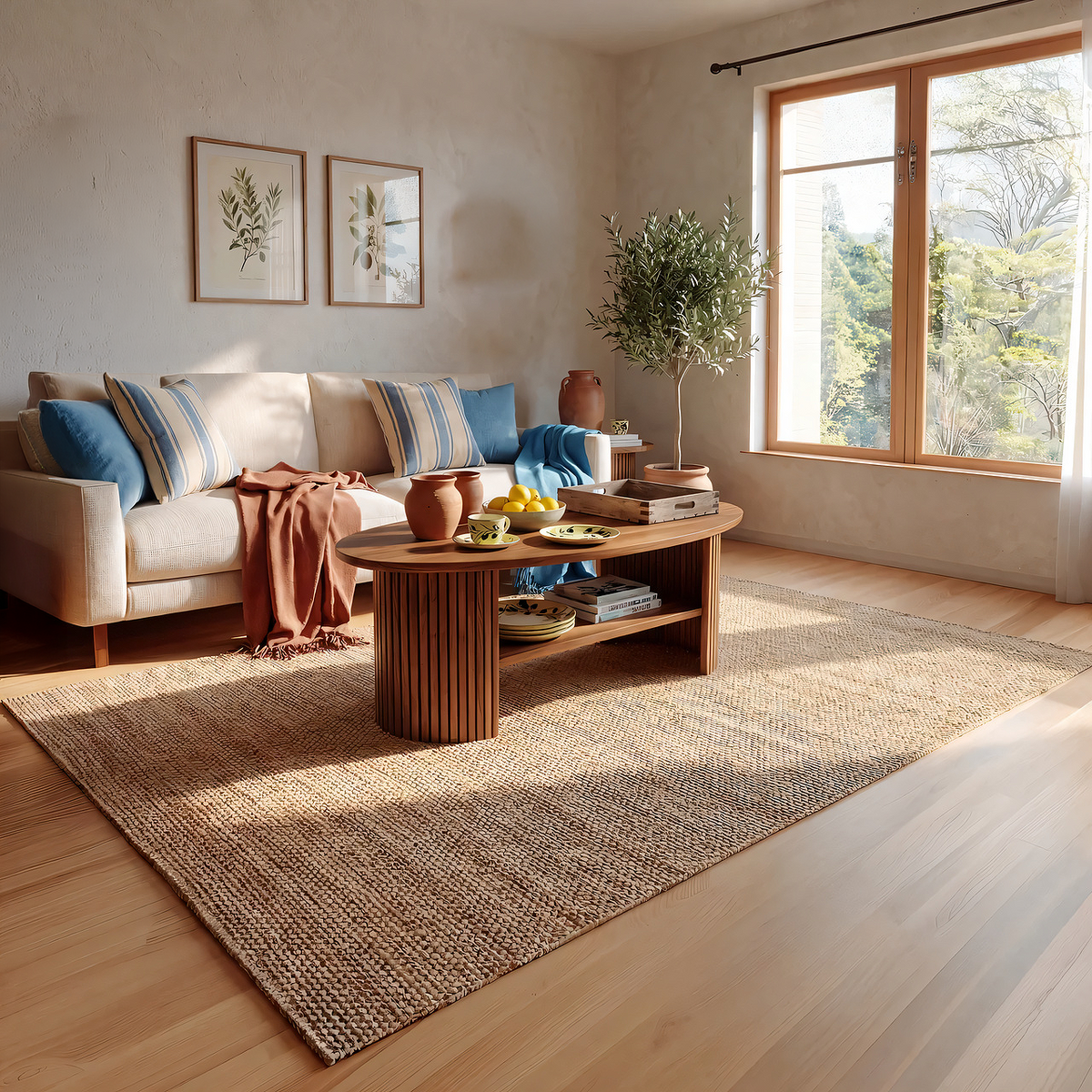 Oval Coffee Table with Fluted Base and Open Shelf Design - view 2 of 7