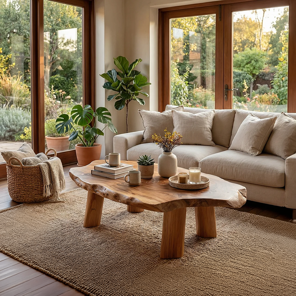 Live Edge Coffee Table with Rounded Slab Top and Solid Legs - view 4 of 7