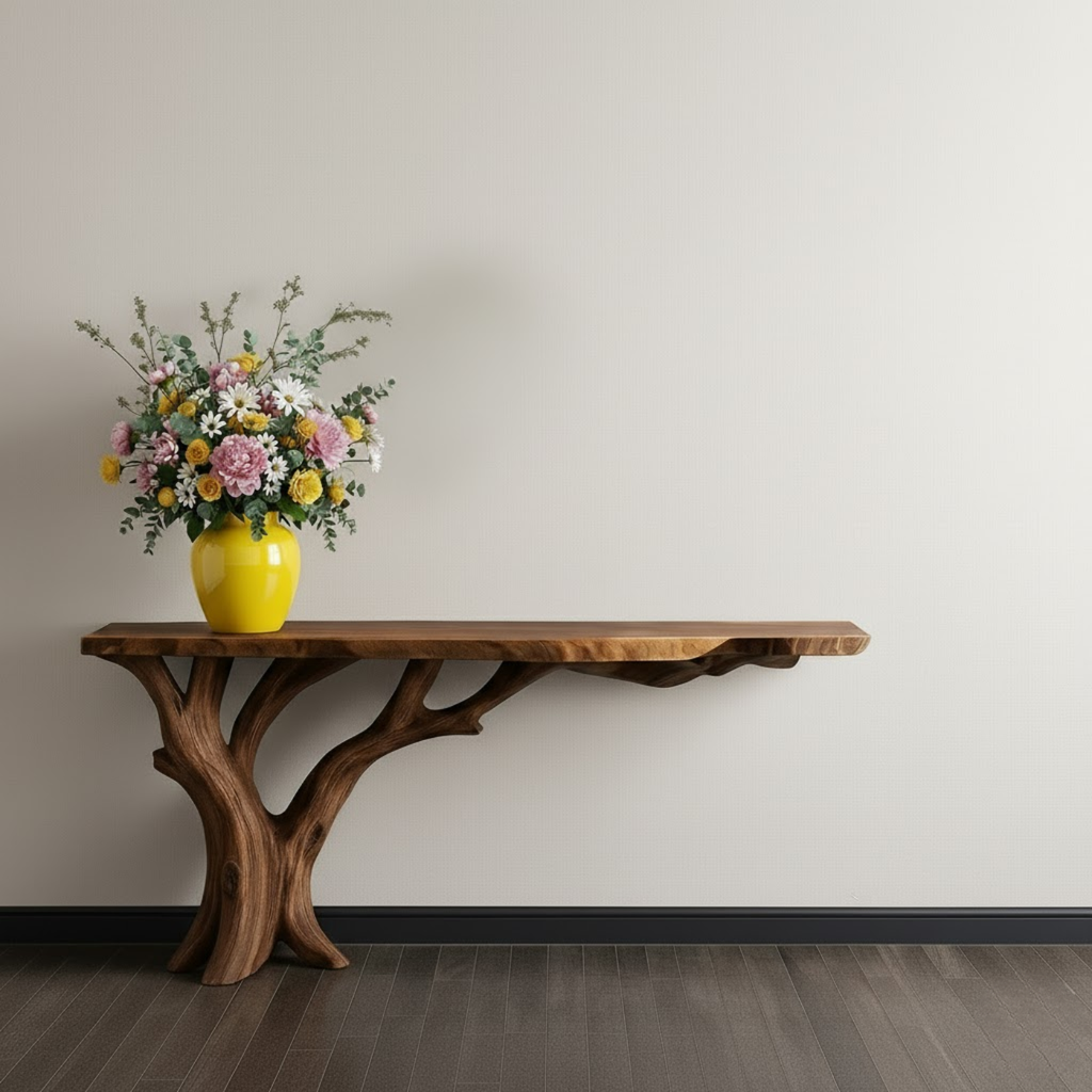 Handcrafted Solid Wood Console Table with Organic Branch Base and Live Edge Top - view 2 of 5