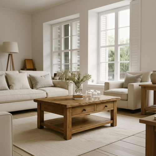 Handcrafted Solid Wood Coffee Table – Natural Slab Top with Two-Drawer Design - view 2 of 6