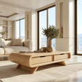 Modern Storage Coffee Table with Drawers, Minimalist Rounded Living Room Centerpiece - view 1 of 7