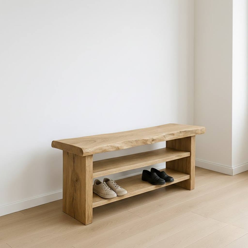 Handcrafted Solid Wood Entryway Bench with Shoe Storage – Natural Live-Edge Design - view 2 of 6