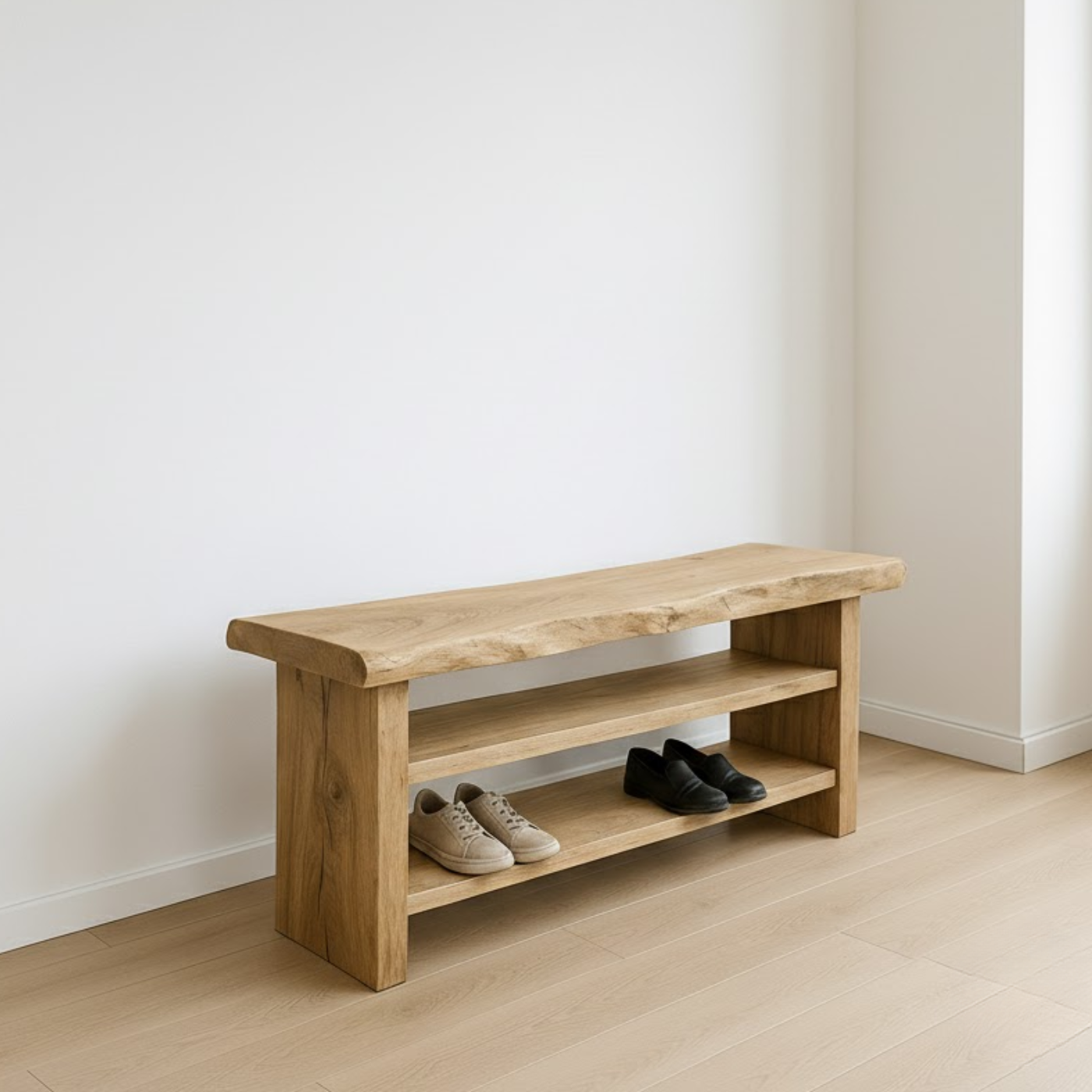 Handcrafted Solid Wood Entryway Bench with Shoe Storage – Natural Live-Edge Design - view 2 of 6