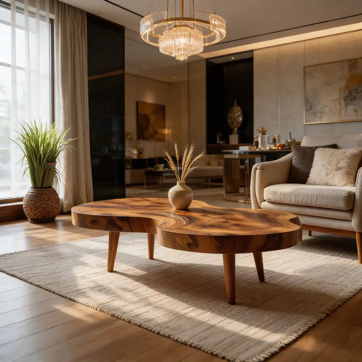 Freeform Natural Wood Coffee Table with Smooth Contoured Edge - view 2 of 7