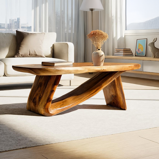 Sculptural Solid Wood Coffee Table Handcrafted Natural Wood Modern Center Table - view 1 of 7