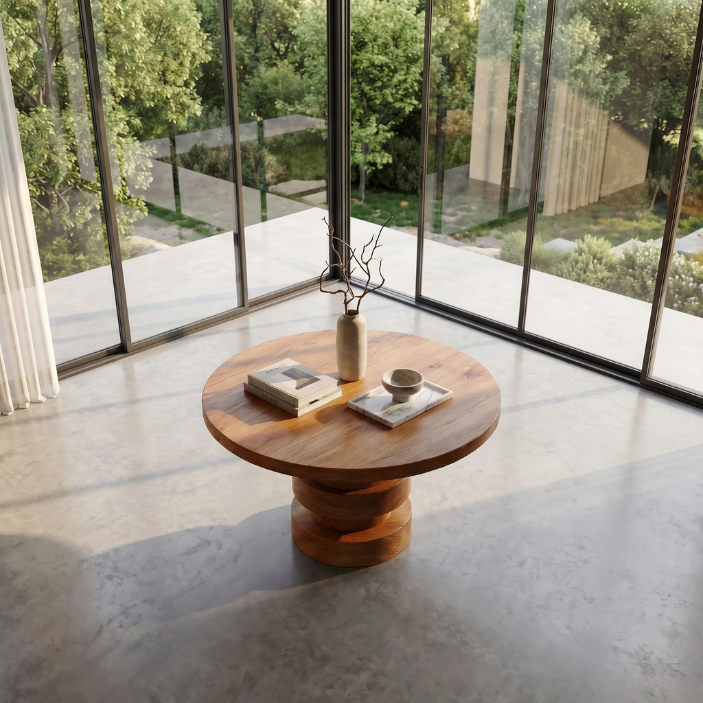 Modern Luxury Stacked Base Round Entryway Table For Entryway And Lobby - view 3 of 8
