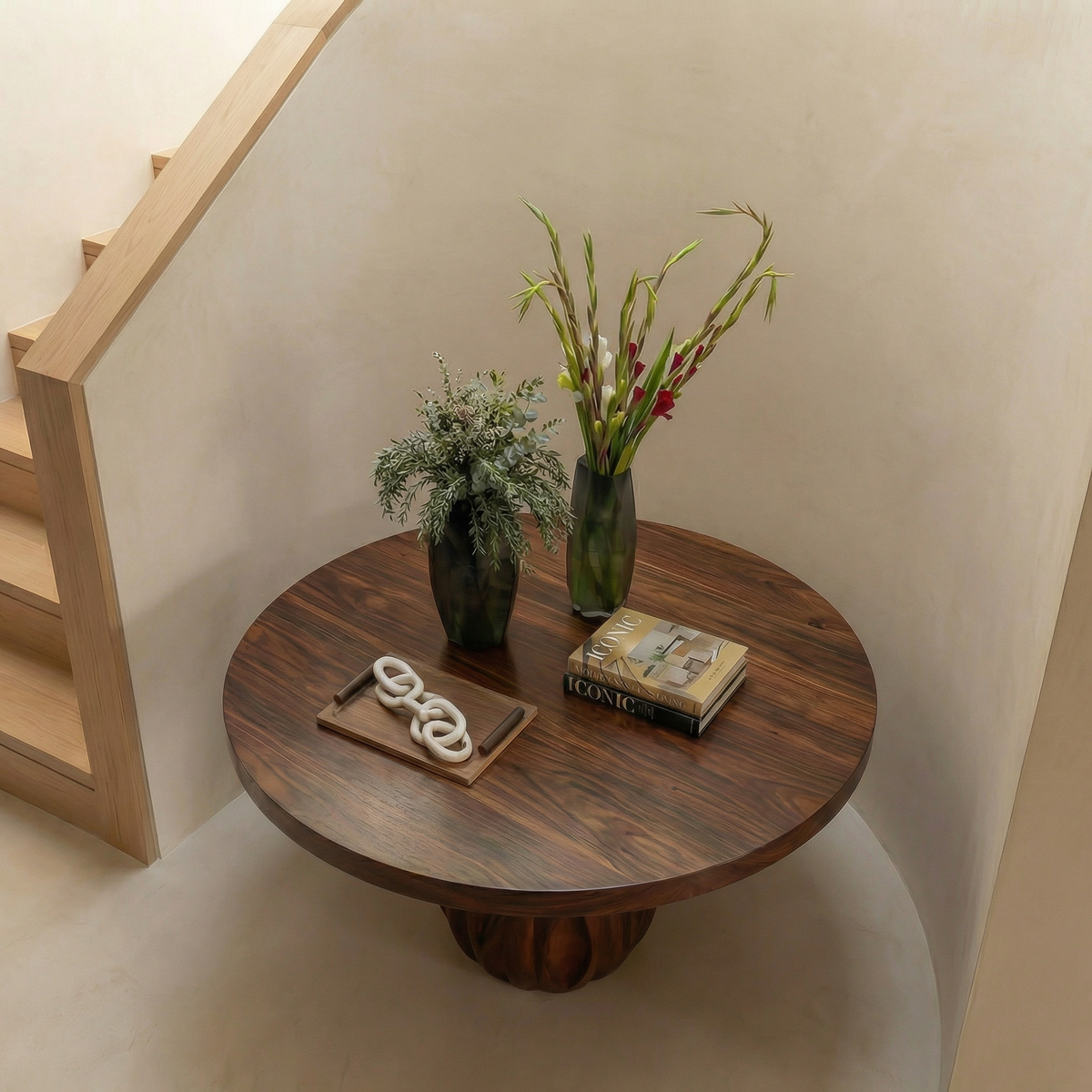 Modern Round Entryway Foyer Table With Unique Sculptural Base For Entryway And Hallway - view 2 of 8