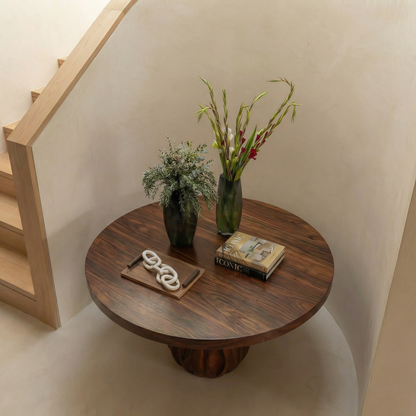 Modern Round Entryway Foyer Table With Unique Sculptural Base For Entryway And Hallway - view 2 of 8