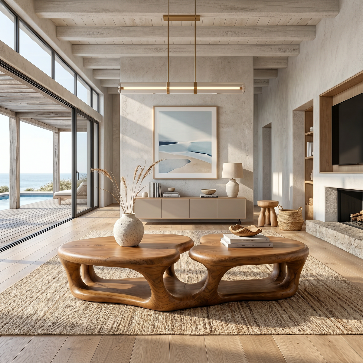 Sculptural Coffee Table With Open Wood Structure For Living Room Decor - view 3 of 8