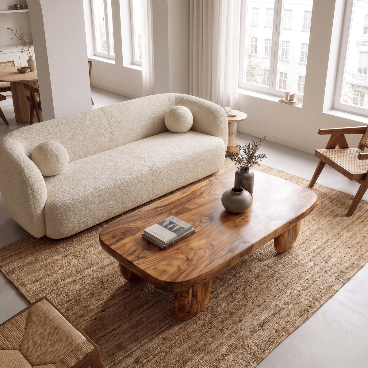 Minimal Coffee Table With Organic Pedestal Base For Living Room - view 2 of 8