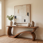 Modern Console Table Table With Sculptural Open Wood Base For Living Room - view 2 of 8