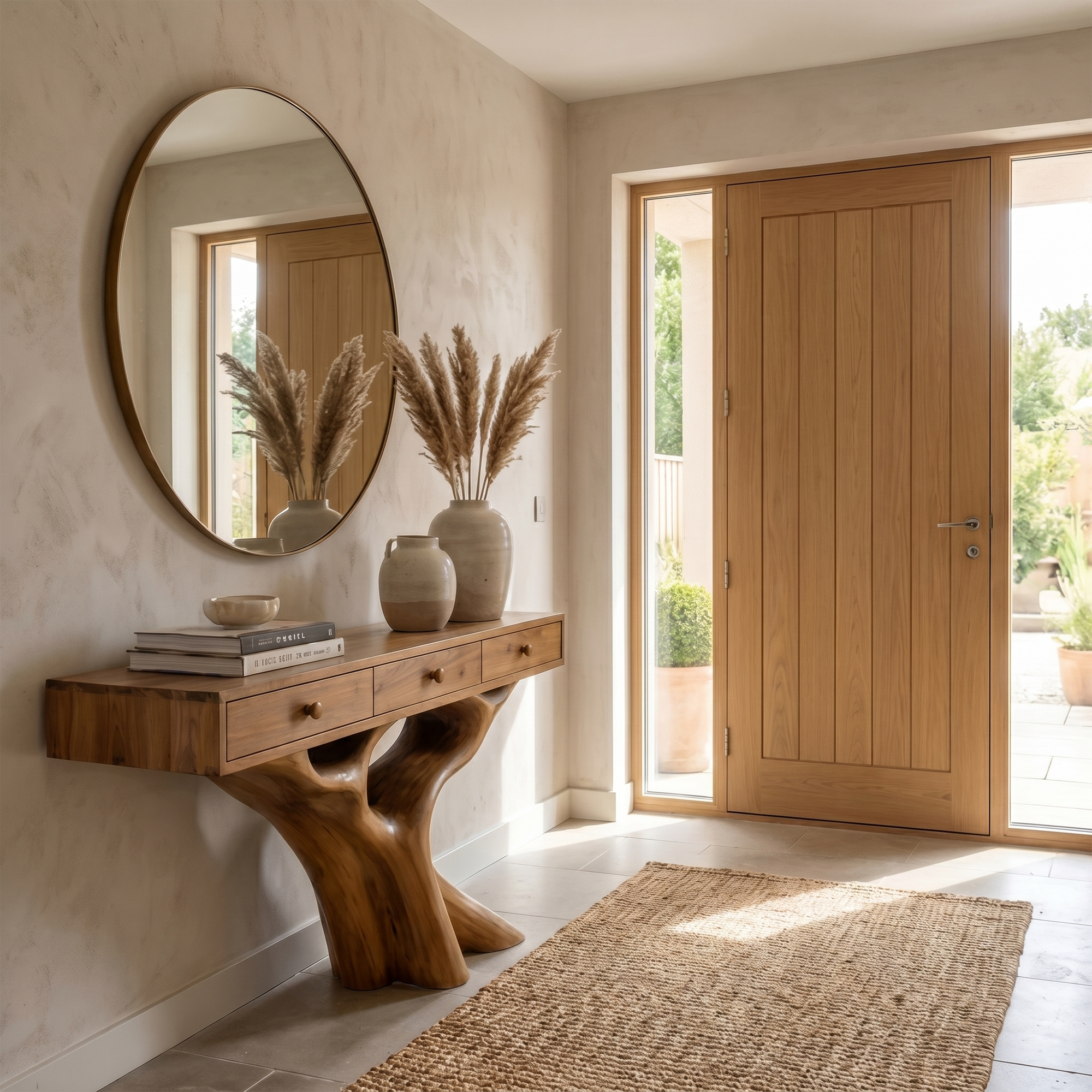 Organic Console Table With Built In Storage Cabinet And Sculptural Curved Wood Base For Entryway And Living Room - view 3 of 8