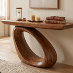 Modern Organic Console Table With Sculptural Loop Pedestal Wood Base For Entryway And Living Room - view 2 of 8