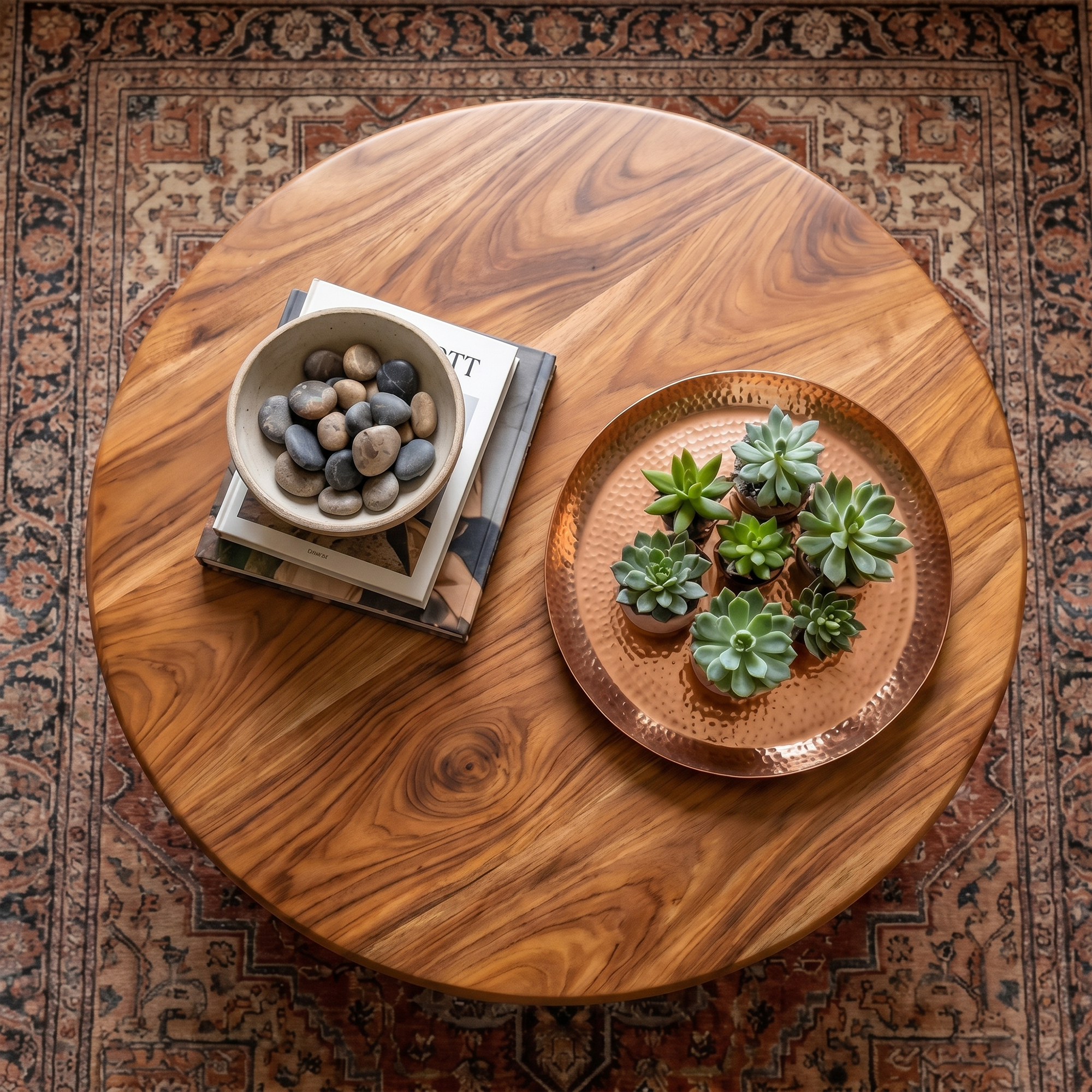 Rustic Coffee Table With Sculptural Solid Wood Base And Round Live Edge Top For Living Room - view 2 of 8