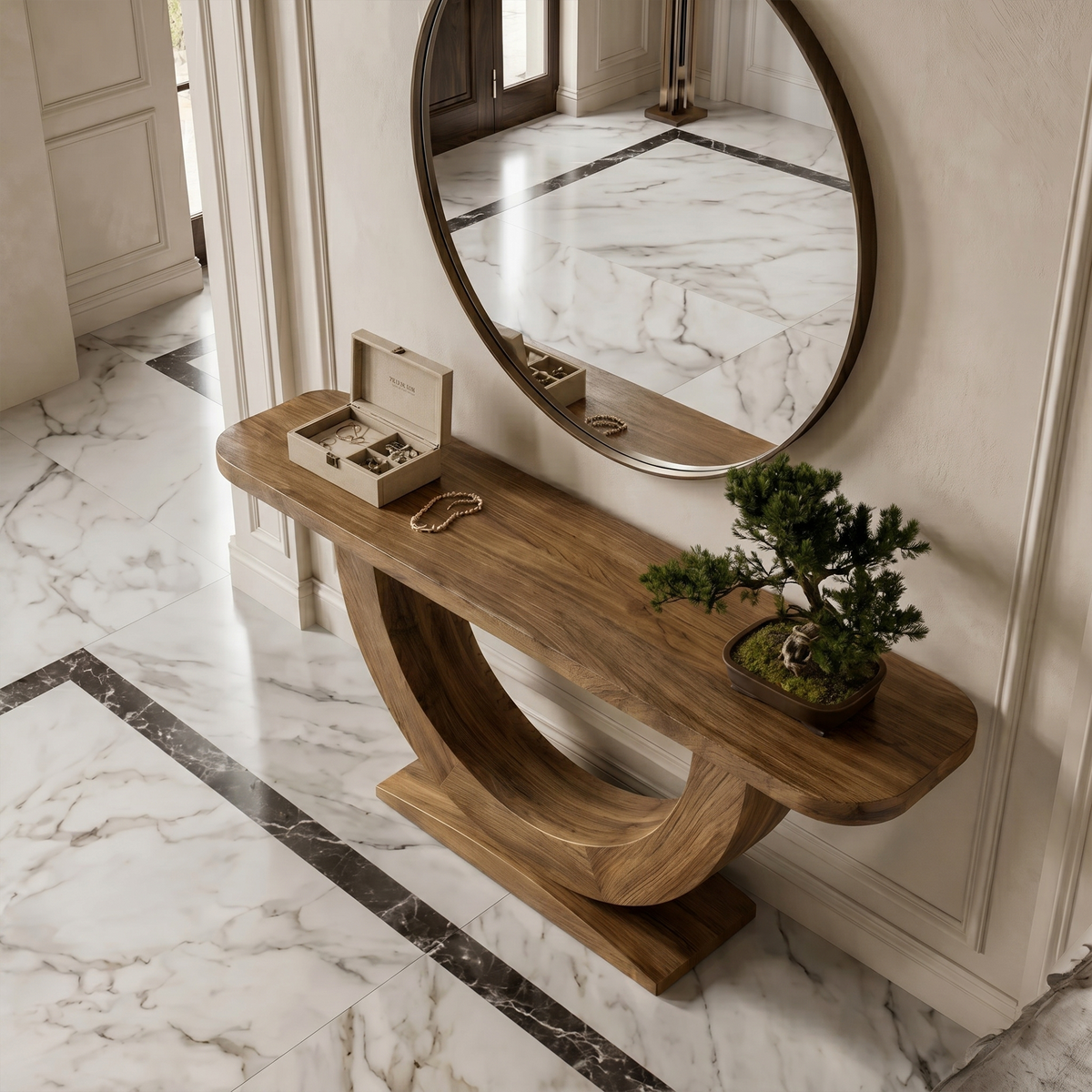 Contemporary Organic Console Table With U Shape Pedestal Base For Entryway And Living Room - view 2 of 8