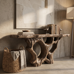 Organic Unique Console Table With Sculptural Natural Wood Base For Living Room - view 3 of 8