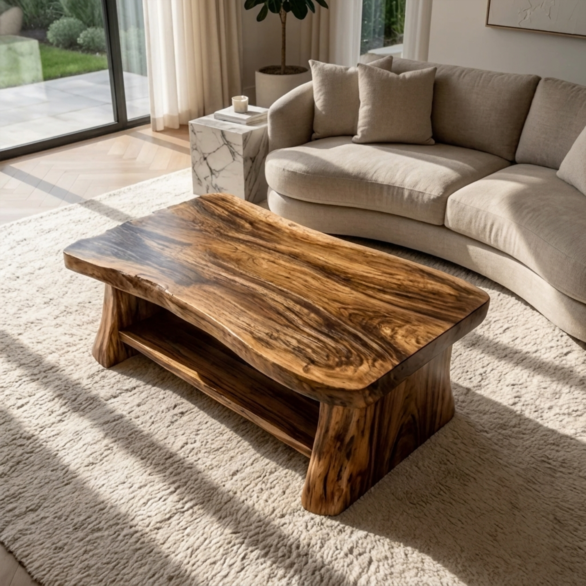 Rustic Slab Wood Coffee Table Living Room - view 2 of 8