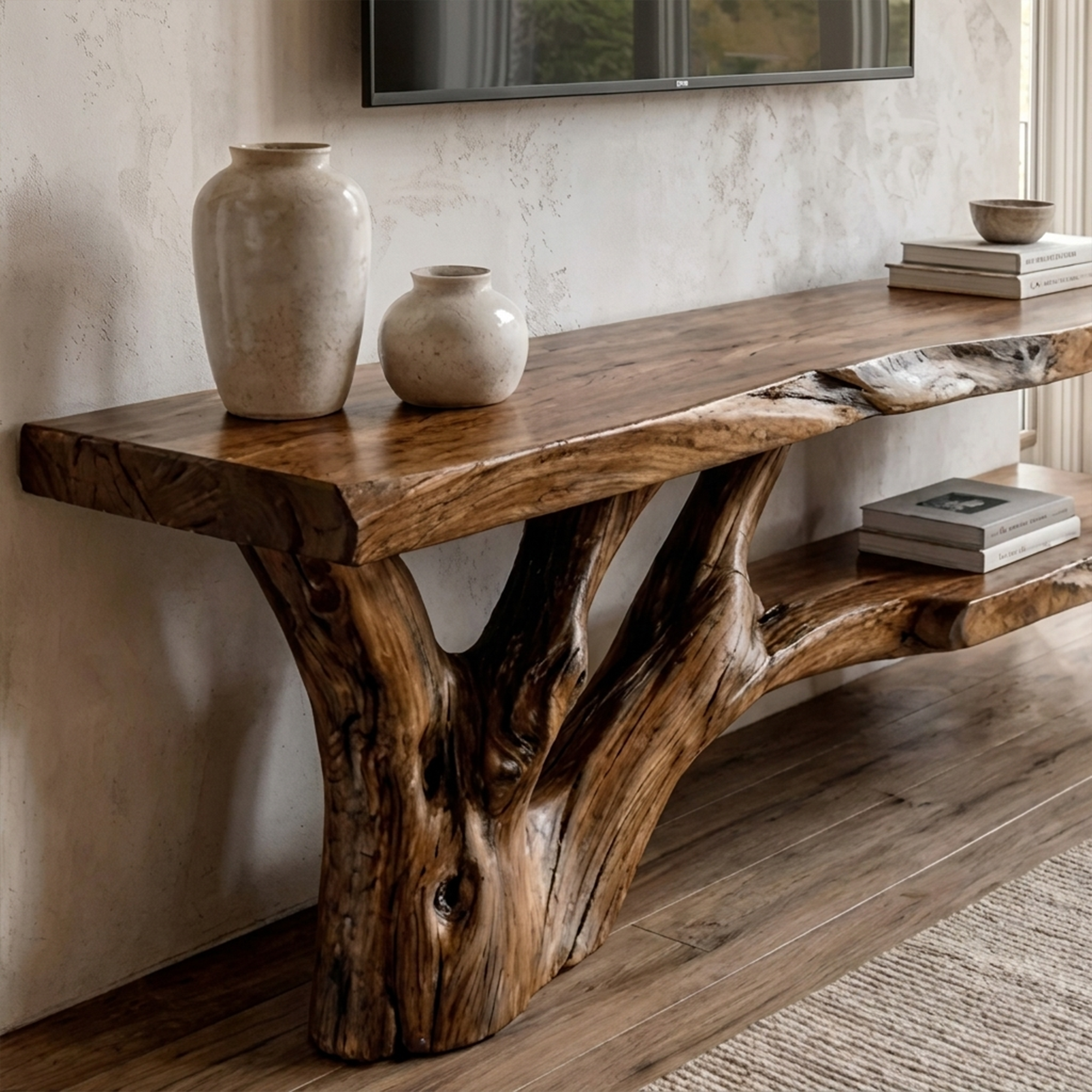 Mid Century Console Table Wood Backing Statement Luxury Showroom - view 2 of 8