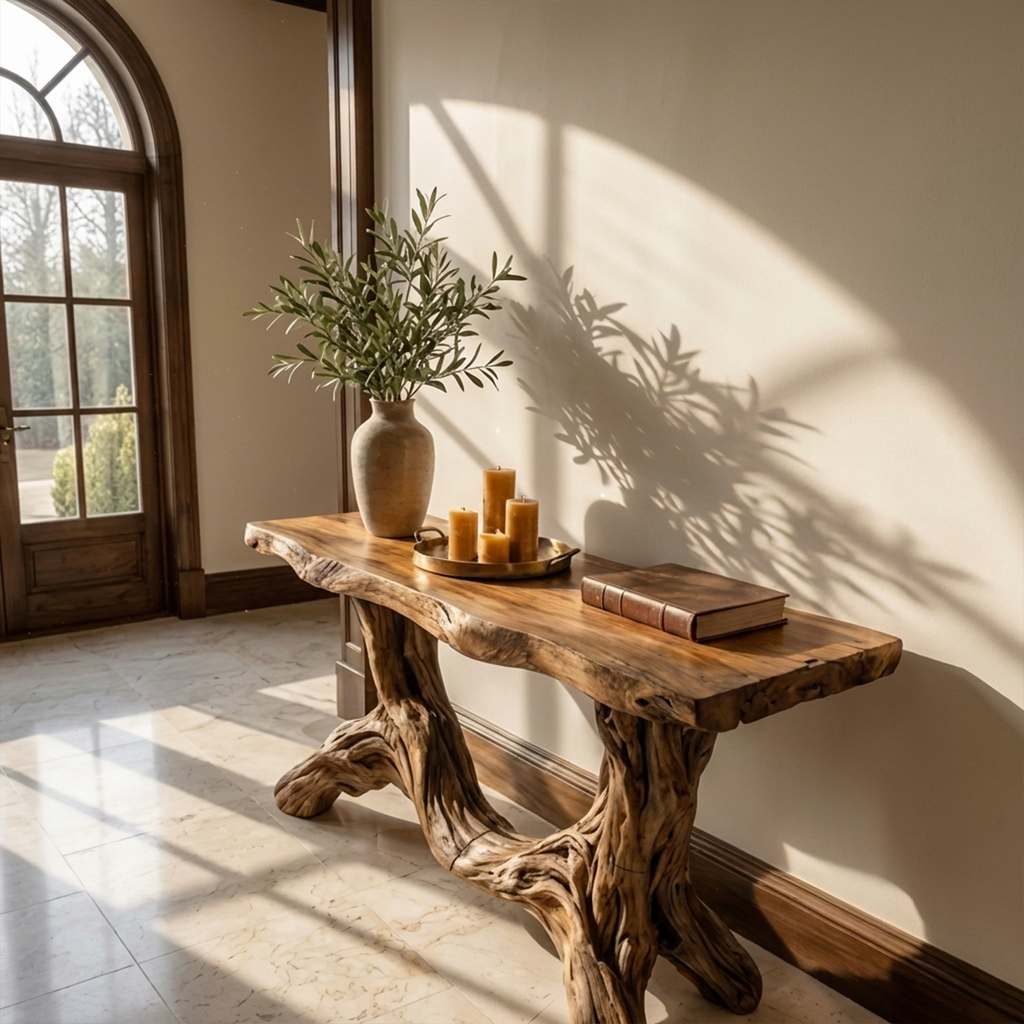 Sculptural Single Pedestal Console Table Handmade Statement Furniture For Living Room Decor - view 3 of 8