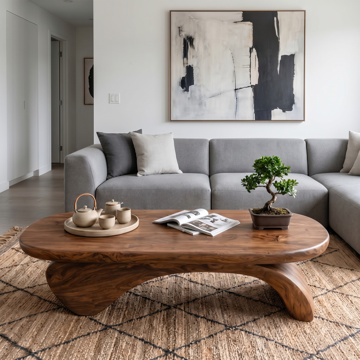 Rustic Live Edge Coffee Table With Artistic Curved Wood Pedestal For Living Room - view 5 of 8