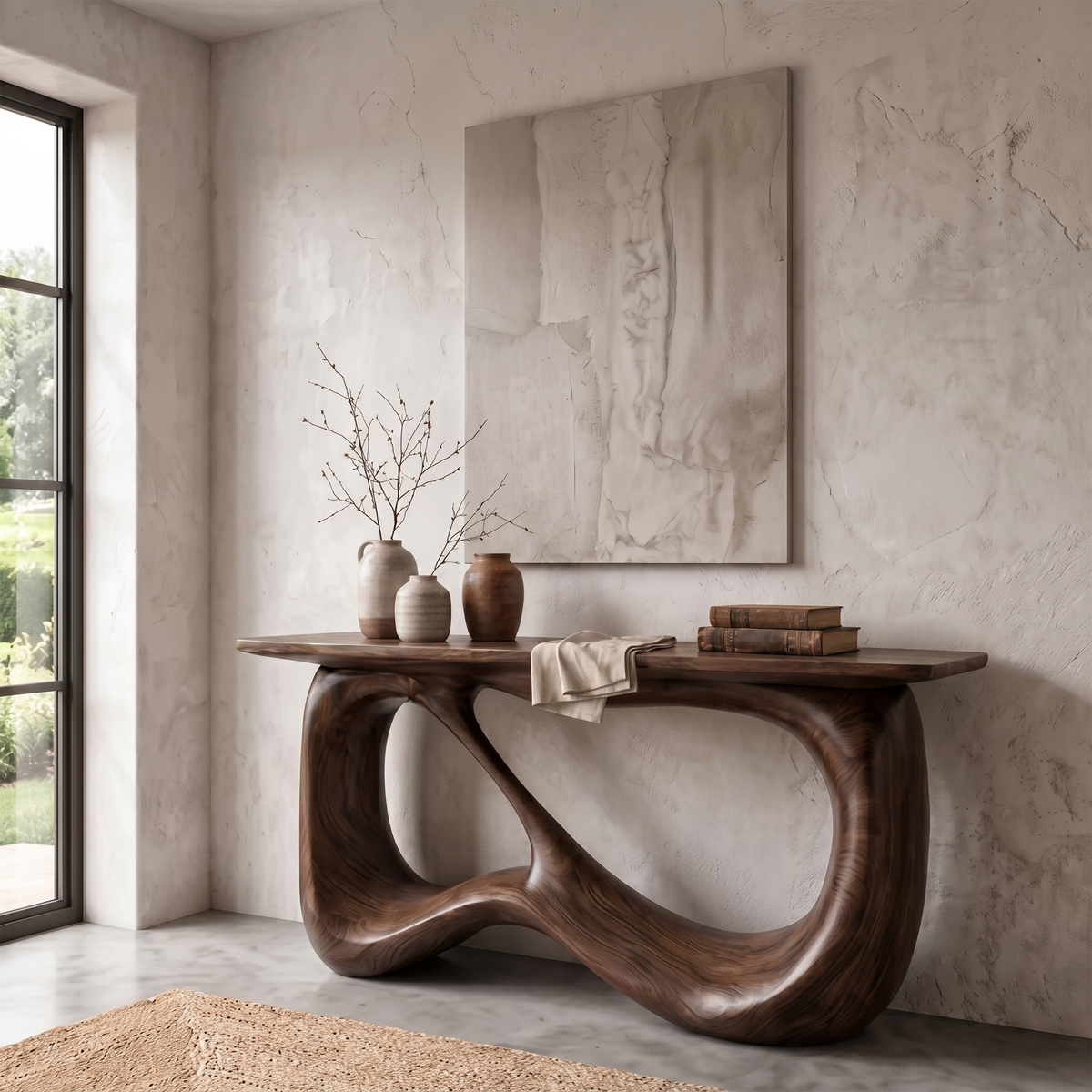 Minimalist Console Table With Flowing Loop Wood Base For Entryway - view 3 of 8
