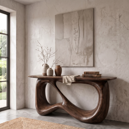 Minimalist Console Table With Flowing Loop Wood Base For Entryway - view 3 of 8