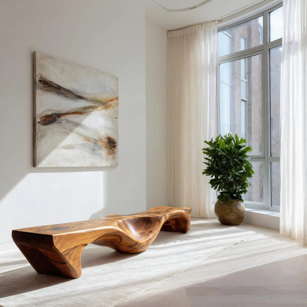 Organic Bench With Carved Wave Design For Living Room - view 1 of 8