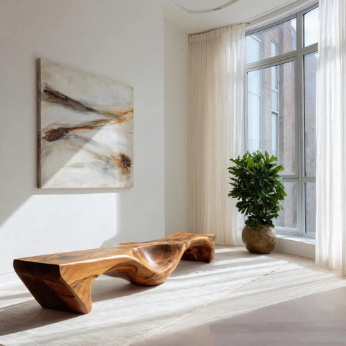 Organic Bench With Carved Wave Design For Living Room - view 1 of 8