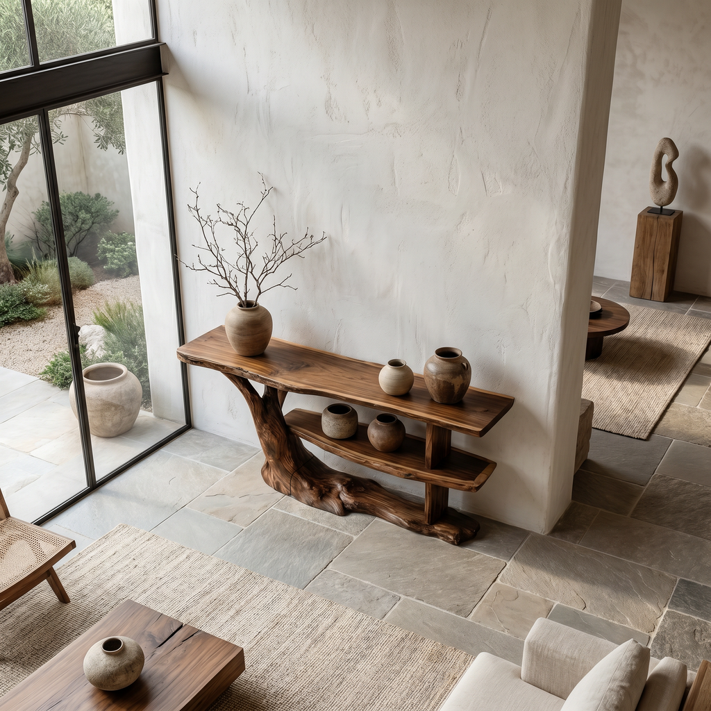 Modern Console Table With Flowing Wood Pedestal Base For Entryway - view 3 of 8