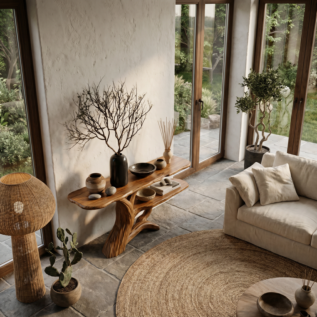 Nature Inspired Console Table With Open Shelf Storage For Living Room - view 3 of 8