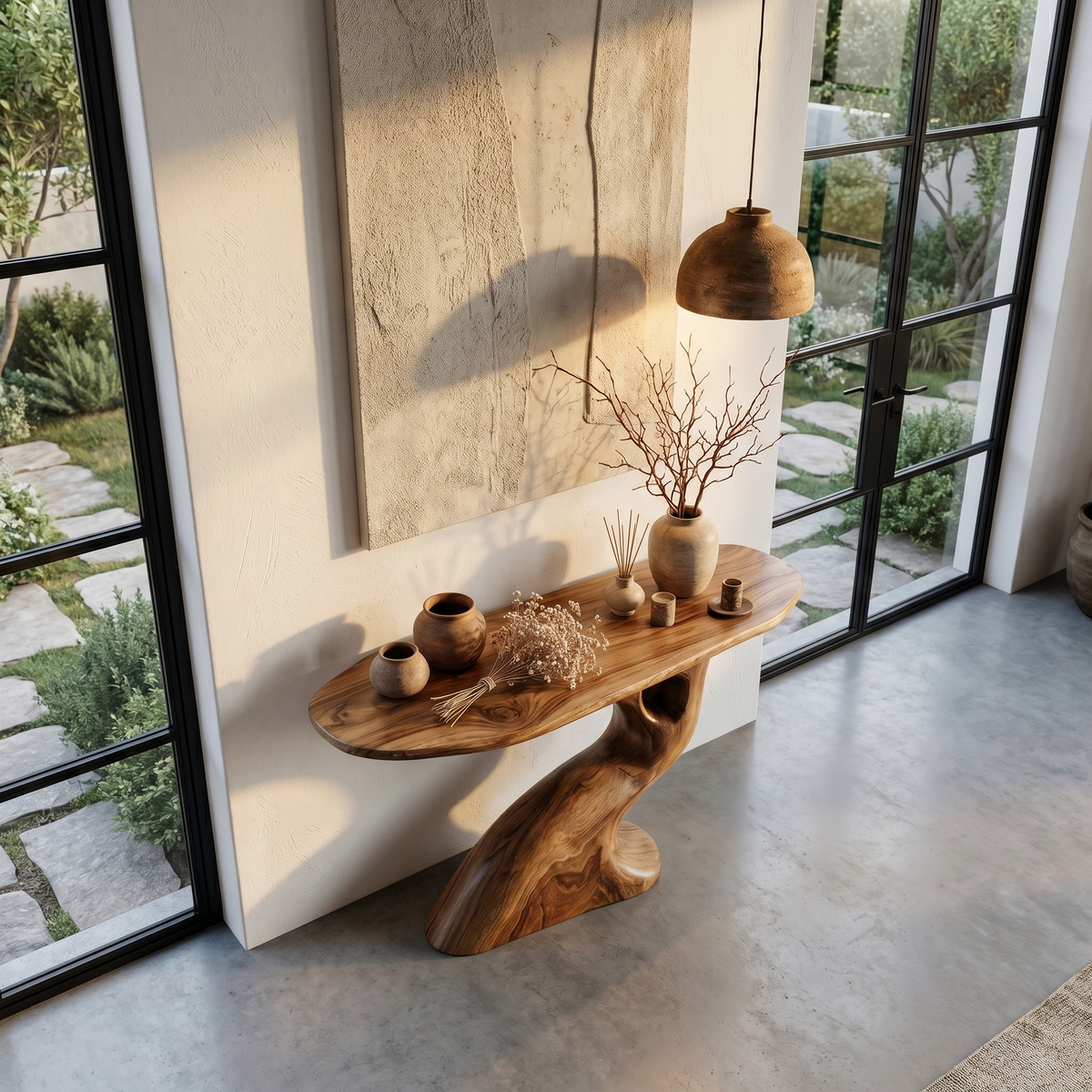 Tree Inspired Console Table With Sculptural Wood Structure For Hallway - view 2 of 8