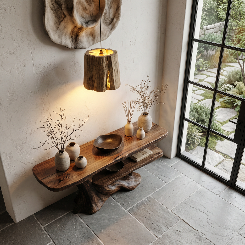Rustic Console Table With Handcrafted Tree Root Base And Tiered Shelves For Entryway - view 3 of 8