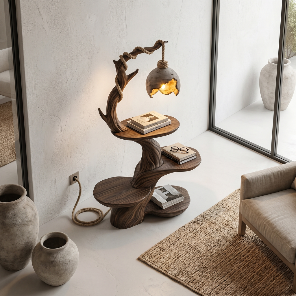 Nature Inspired Beside Table With Sculptural Tree Form And Ambient Lamp For Living Room - view 3 of 8