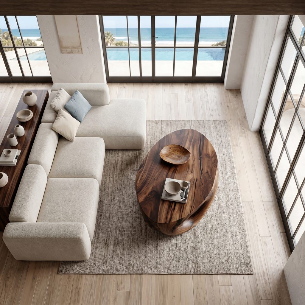 Organic Sculptural Coffee Table With Flowing Solid Wood Silhouette For Living Room - view 2 of 8