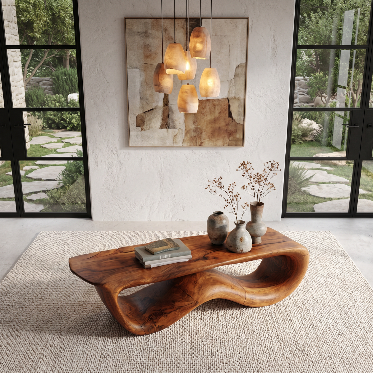 Contemporary Coffee Table With Flowing Solid Wood Silhouette For Living Room - view 3 of 8