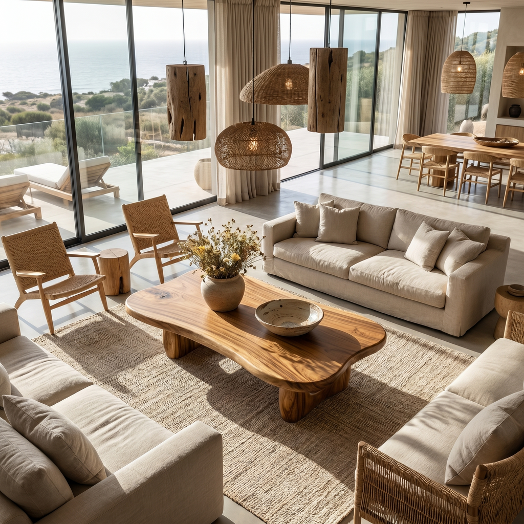 Rustic Wooden Coffee Table Natural Statement Furniture For Living Room - view 3 of 8