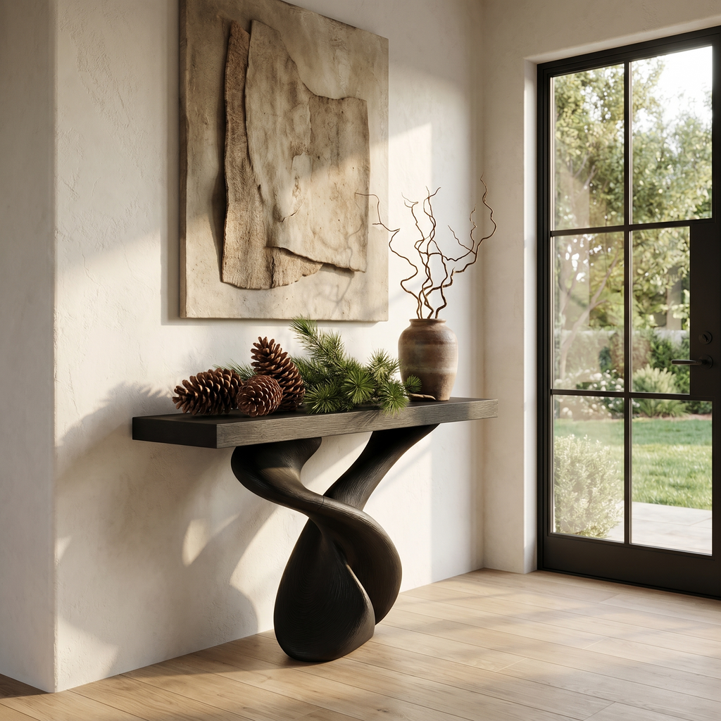Organic Sculptural Console Table With Artistic Curved Base For Entryway - view 3 of 8