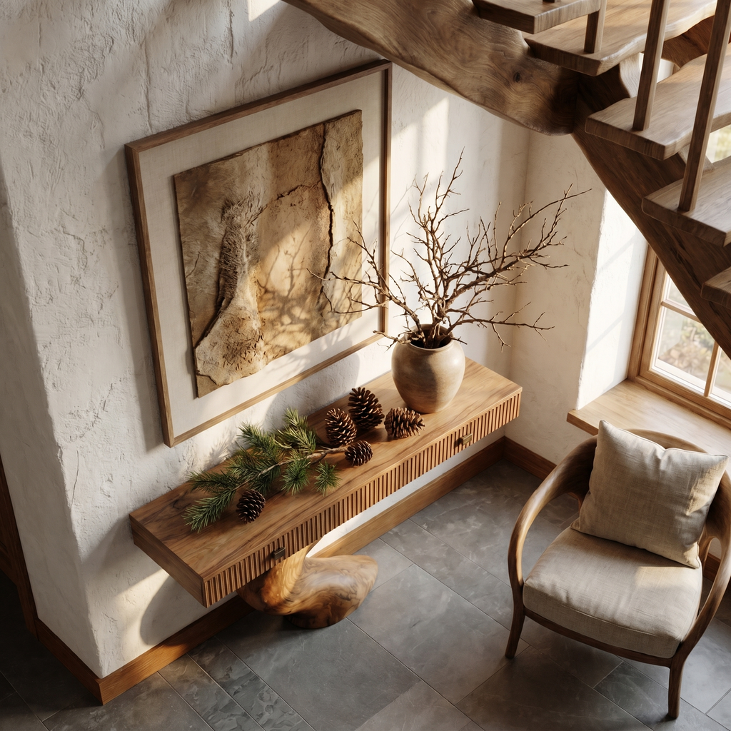Rustic Console Table With Integrated Drawers And Artistic Tree Root Pedestal For Living Room - view 2 of 8