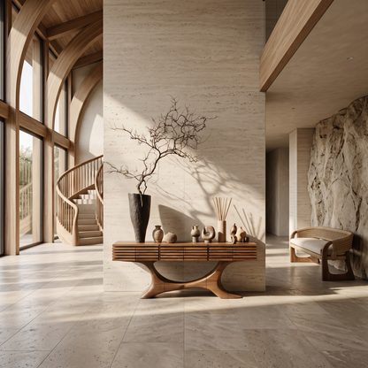 Contemporary Console Table With Curved Tree Trunk Base And Built In Storage Drawers For Living Room - view 3 of 8
