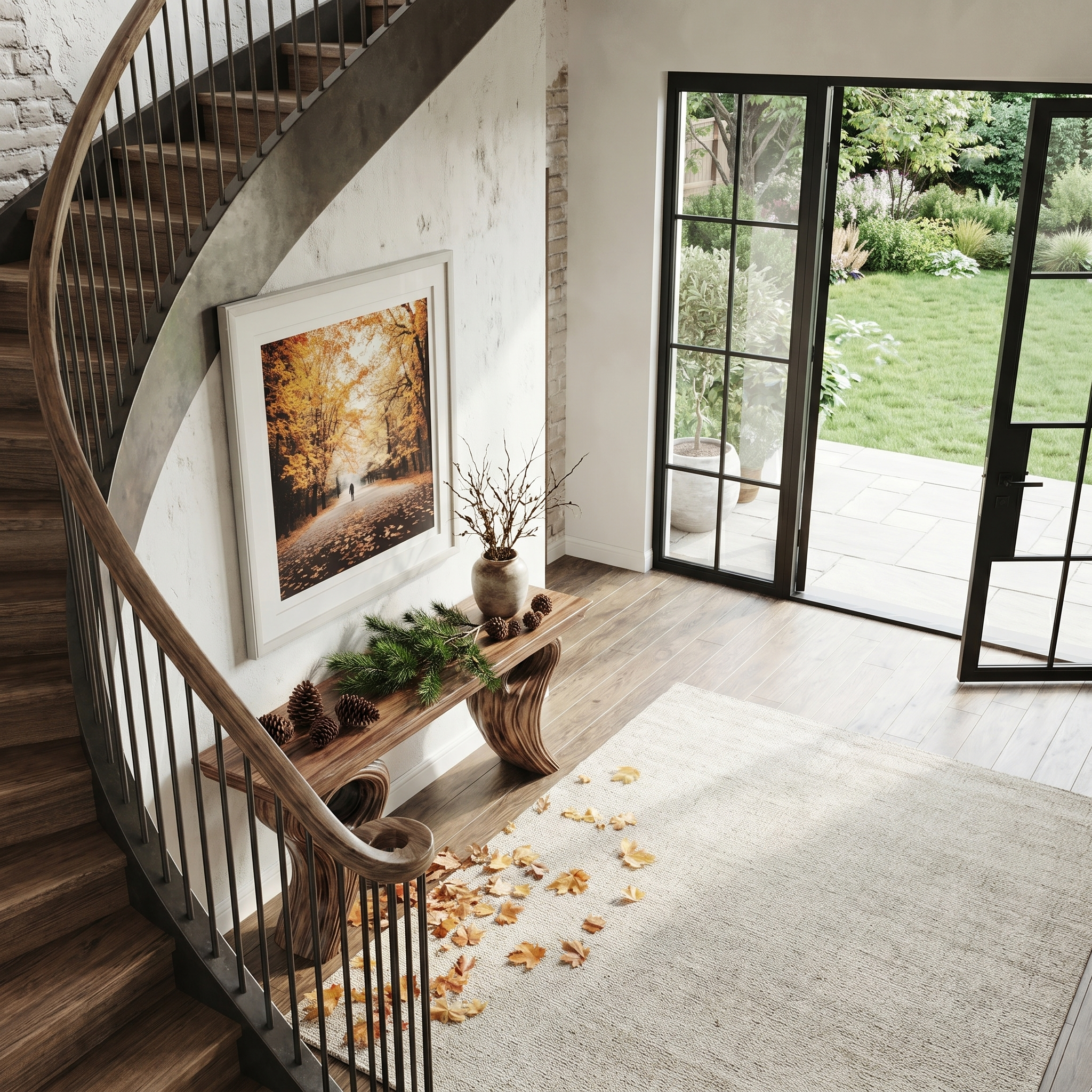 Rustic Organic Storage Console Table With Tree Inspired Base For Hallway And Living Room - view 3 of 8
