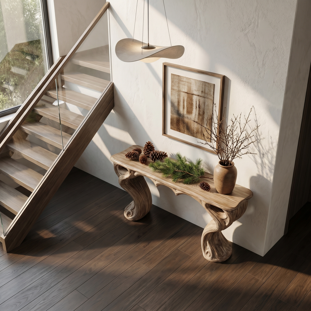 Organic Console Table With Hidden Drawers For Entryway Living Room And Hallway - view 2 of 8