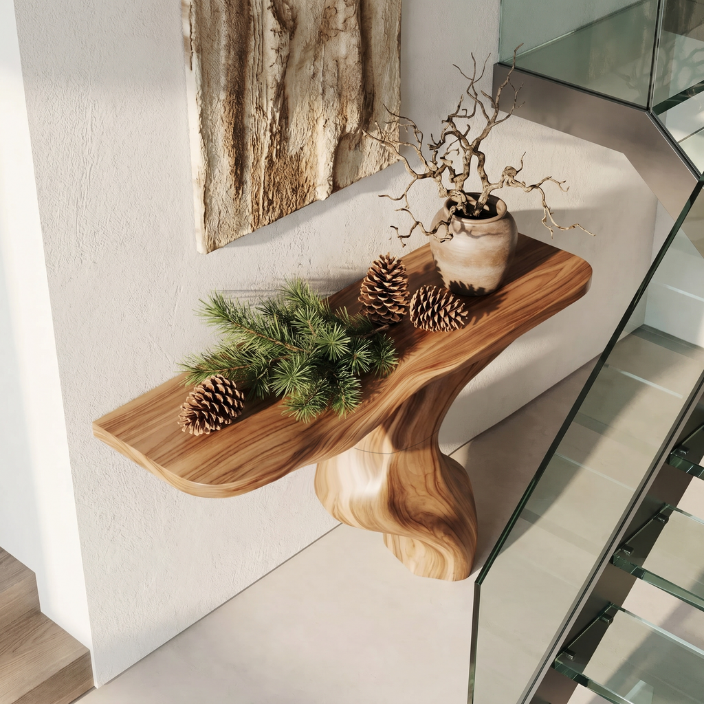 Modern Console Table With Statement Sculptural Base For Living Room - view 2 of 8
