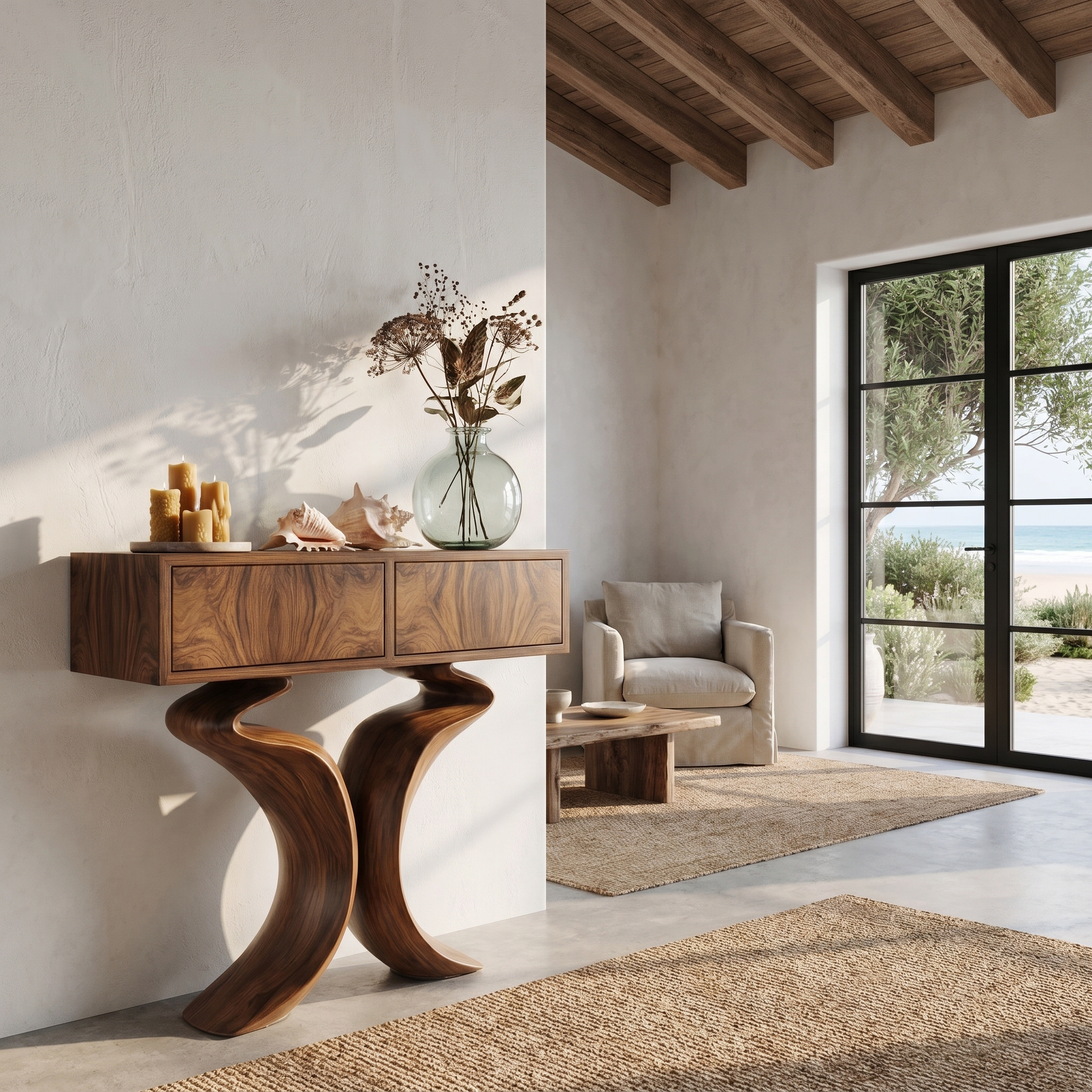 Organic Console Table With Hidden Storage Cabinet For Living Room And Entryway - view 2 of 8